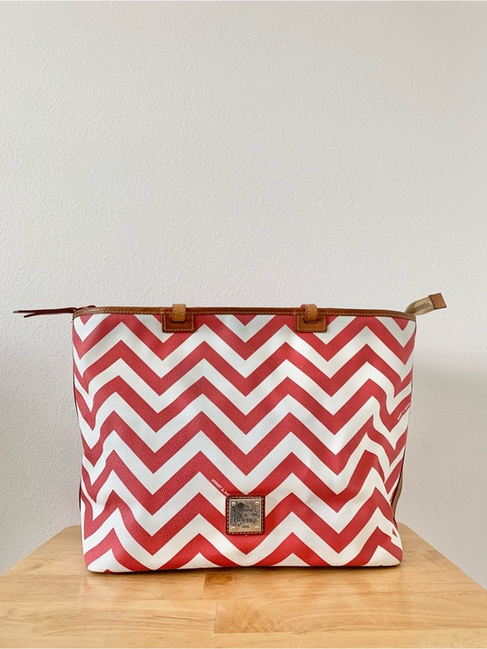 Dooney & Bourke Handbags - Dooney & Bourke Red Chevron Zip-Top Tote